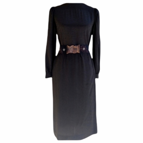 Vintage - Albert Nipon Brown and Black Chevron Silk Tunic & Skirt Set - Picture 3 of 15